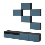 БЕСТО Шкаф для ТВ, комбинация - черно-коричневый/Вальвикен темно-синий, направляющие ящика, плавно закр