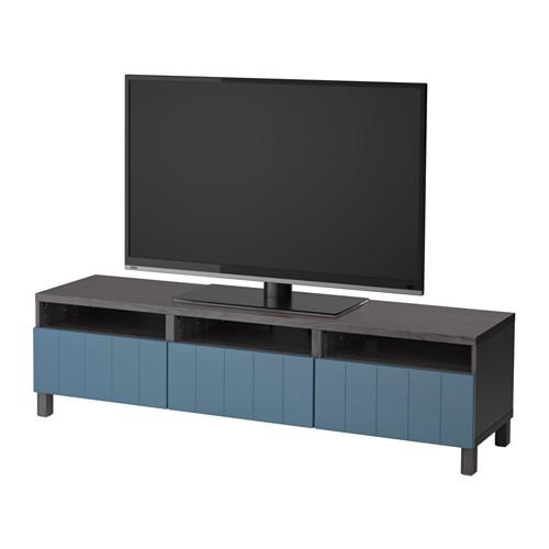 БЕСТО Тумба д/ТВ с ящиками - черно-коричневый/Халлставик темно-синий, направляющие ящика, плавно закр БЕСТО Тумба д/ТВ с ящиками - черно-коричневый/Халлставик темно-синий, направляющие ящика, плавно закр