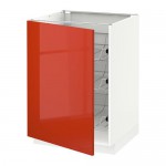 МЕТОД Напольный шкаф с проволочн ящиками - белый, Ерста глянцевый оранжевый, 60x60 см