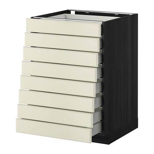 МЕТОД / МАКСИМЕРА Наполн шкаф 8 фронт/8 низк ящиков - под дерево черный, Будбин белый с оттенком, 60x60 см