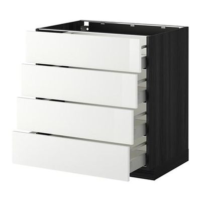 МЕТОД / МАКСИМЕРА Напольн шкаф 4 фронт панели/4 ящика - 80x60 см, Рингульт глянцевый белый, под дерево черный МЕТОД / МАКСИМЕРА Напольн шкаф 4 фронт панели/4 ящика - 80x60 см, Рингульт глянцевый белый, под дерево черный