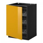 МЕТОД Напольный шкаф с проволочн ящиками - 60x60 см, Ерста глянцевый желтый, под дерево черный