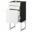МЕТОД / МАКСИМЕРА Напольн шкаф 3фронт пнл/2низ/2ср ящ - под дерево черный, Рингульт глянцевый белый, 40x37x60 см