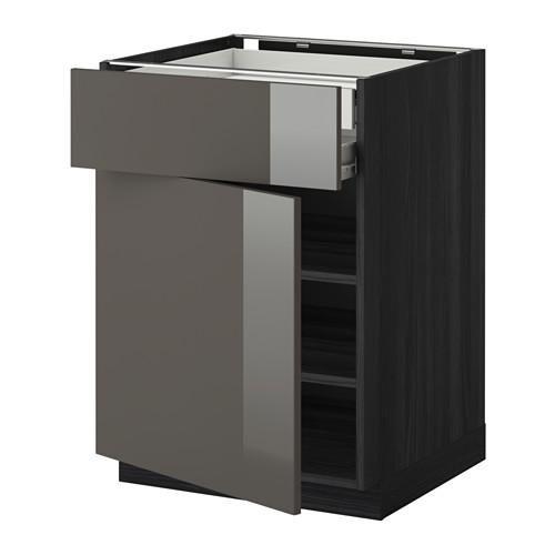 МЕТОД / ФОРВАРА Напольн шкаф двр/фр пнл/плк/2низ ящ - под дерево черный, Рингульт глянцевый серый, 60x60 см МЕТОД / ФОРВАРА Напольн шкаф двр/фр пнл/плк/2низ ящ - под дерево черный, Рингульт глянцевый серый, 60x60 см