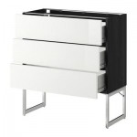 МЕТОД / ФОРВАРА Нплн шк 3 фрнт/3 средн ящика - 80x37x60 см, Рингульт глянцевый белый, под дерево черный