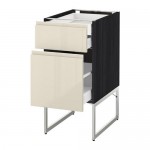 МЕТОД / МАКСИМЕРА Напольн шкаф 2фронт пнл/2низ/1вс ящ - под дерево черный, Воксторп глянцевый светло-бежевый, 40x60x60 см