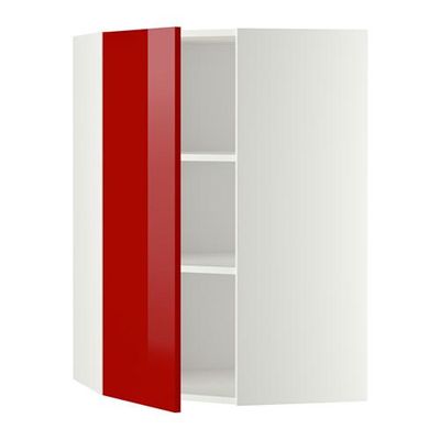 МЕТОД Угловой навесной шкаф с полками - 68x100 см, Рингульт глянцевый красный, белый