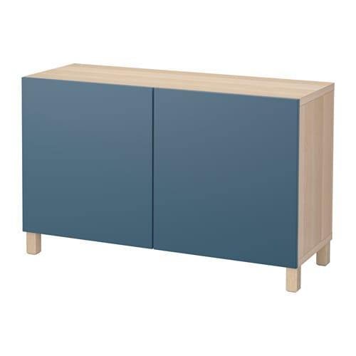 БЕСТО Комбинация для хранения с дверцами - под беленый дуб/Вальвикен темно-синий