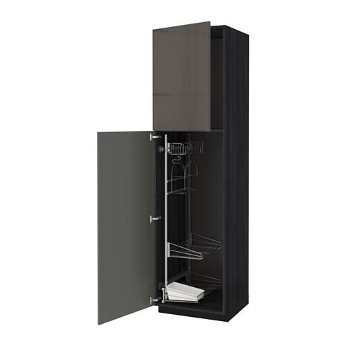 МЕТОД Выс шк с отд д/акс д/убрк - под дерево черный, Рингульт глянцевый серый, 60x60x220 см