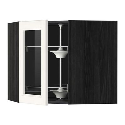 МЕТОД Углов навесн шк с врщ скц/сткл дв - 68x60 см, Лаксарби белый, под дерево черный МЕТОД Углов навесн шк с врщ скц/сткл дв - 68x60 см, Лаксарби белый, под дерево черный