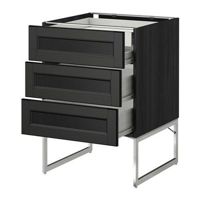 МЕТОД / ФОРВАРА Напольн шкаф 3фронт пнл/2низ/2ср ящ - 60x60x60 см, Лаксарби черно-коричневый, под дерево черный МЕТОД / ФОРВАРА Напольн шкаф 3фронт пнл/2низ/2ср ящ - 60x60x60 см, Лаксарби черно-коричневый, под дерево черный