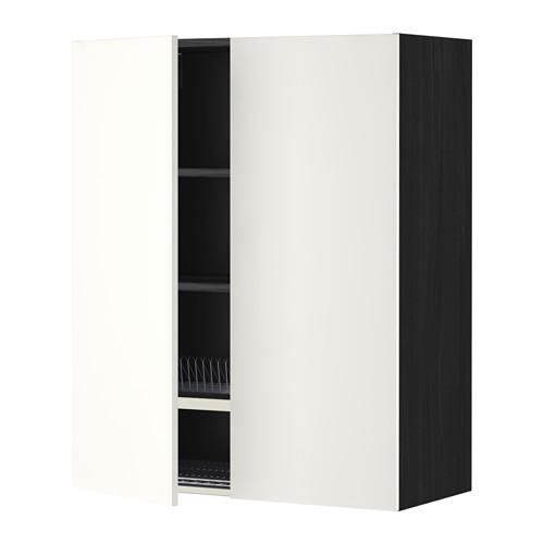 МЕТОД Навесной шкаф с посуд суш/2 дврц - под дерево черный, Хэггеби белый, 80x100 см МЕТОД Навесной шкаф с посуд суш/2 дврц - под дерево черный, Хэггеби белый, 80x100 см