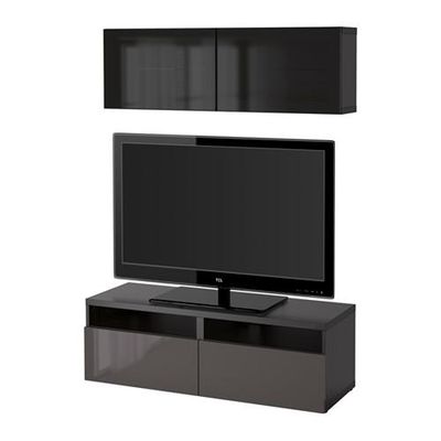 БЕСТО Шкаф для ТВ, комбин/стеклян дверцы - черно-коричневый/Сельсвикен глянцевый/серый дымчатое стекло, направляющие ящика,нажимные БЕСТО Шкаф для ТВ, комбин/стеклян дверцы - черно-коричневый/Сельсвикен глянцевый/серый дымчатое стекло, направляющие ящика,нажимные