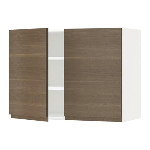 МЕТОД Навесной шкаф с полками/2дверцы - белый, Воксторп под грецкий орех, 80x60 см МЕТОД Навесной шкаф с полками/2дверцы - белый, Воксторп под грецкий орех, 80x60 см