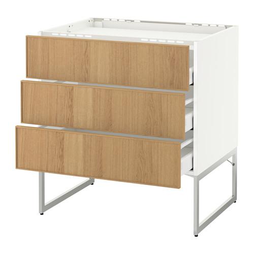 МЕТОД / МАКСИМЕРА Напольн шкаф/3фронт пнл/3ящика - белый, Экестад дуб, 80x60x60 см