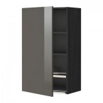 МЕТОД Шкаф навесной с сушкой - 60x100 см, Рингульт глянцевый серый, под дерево черный