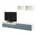 БЕСТО Шкаф для ТВ, комбин/стеклян дверцы - белый/Вальвикен серо-бирюзовый, прозрачное стекло, направляющие ящика, плавно закр БЕСТО Шкаф для ТВ, комбин/стеклян дверцы - белый/Вальвикен серо-бирюзовый, прозрачное стекло, направляющие ящика, плавно закр