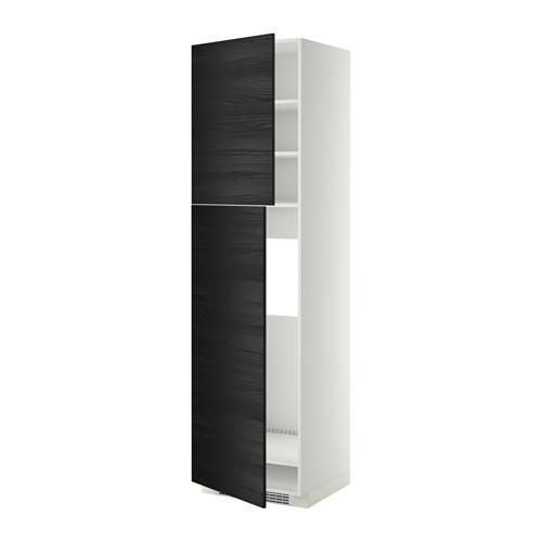 МЕТОД Высокий шкаф д/холодильника/2дверцы - белый, Тингсрид под дерево черный, 60x60x220 см