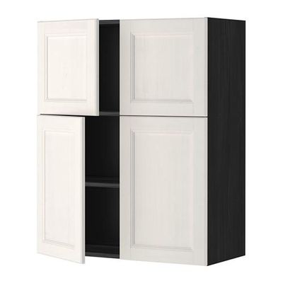 МЕТОД Навесной шкаф с полками/4дверцы - Лаксарби белый, под дерево черный МЕТОД Навесной шкаф с полками/4дверцы - Лаксарби белый, под дерево черный