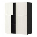 МЕТОД Навесной шкаф с полками/4дверцы - Росдаль белый ясень, под дерево черный МЕТОД Навесной шкаф с полками/4дверцы - Росдаль белый ясень, под дерево черный