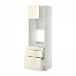 МЕТОД / МАКСИМЕРА Выс шкаф д/двойн духовки/3ящ/дверца - 60x60x200 см, Рингульт глянцевый кремовый, белый