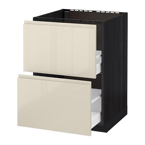 МЕТОД / МАКСИМЕРА Напольн шк п-мойку+2фрнт пнл/2 ящ - под дерево черный, Воксторп глянцевый светло-бежевый, 60x60 см МЕТОД / МАКСИМЕРА Напольн шк п-мойку+2фрнт пнл/2 ящ - под дерево черный, Воксторп глянцевый светло-бежевый, 60x60 см