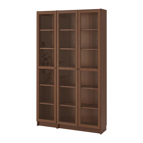 BILLY/OXBERG шкаф книжный со стеклянными дверьми коричневый ясеневый шпон
