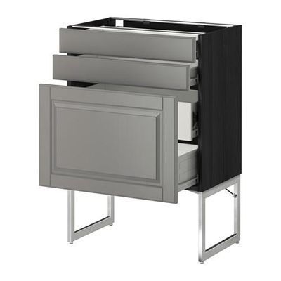 МЕТОД / ФОРВАРА Напольн шкаф 3фронт пнл/2низ/2ср ящ - 60x37x60 см, Будбин серый, под дерево черный МЕТОД / ФОРВАРА Напольн шкаф 3фронт пнл/2низ/2ср ящ - 60x37x60 см, Будбин серый, под дерево черный