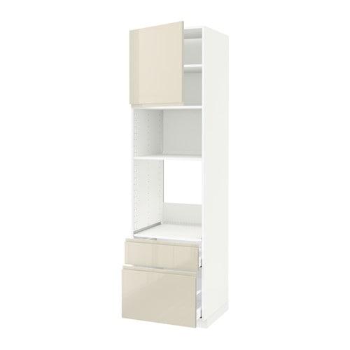 МЕТОД / МАКСИМЕРА Высок шкаф д/духовки/СВЧ/дверца/2ящ - белый, Воксторп глянцевый светло-бежевый, 60x60x220 см МЕТОД / МАКСИМЕРА Высок шкаф д/духовки/СВЧ/дверца/2ящ - белый, Воксторп глянцевый светло-бежевый, 60x60x220 см