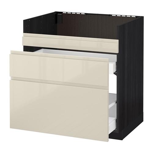 МЕТОД / МАКСИМЕРА Нап шкаф п/мойку ДУМШЁ/3фасада/2ящ - под дерево черный, Воксторп глянцевый светло-бежевый, 80x60 см МЕТОД / МАКСИМЕРА Нап шкаф п/мойку ДУМШЁ/3фасада/2ящ - под дерево черный, Воксторп глянцевый светло-бежевый, 80x60 см