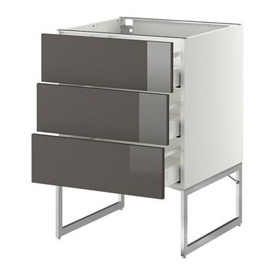 МЕТОД / МАКСИМЕРА Нплн шк 3 фрнт/3 средн ящика - 60x60x60 см, Рингульт глянцевый серый, белый МЕТОД / МАКСИМЕРА Нплн шк 3 фрнт/3 средн ящика - 60x60x60 см, Рингульт глянцевый серый, белый