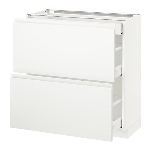 МЕТОД / МАКСИМЕРА Напольный шкаф/2фасада/3ящика - белый, Воксторп матовый белый, 80x37 см
