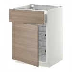 МЕТОД / ФОРВАРА Напольн шкаф с пров корз/ящ/дверью - 60x60 см, Брокхульт под грецкий орех светло-серый, белый