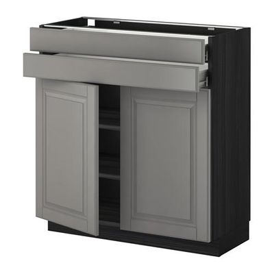 МЕТОД / ФОРВАРА Напольный шкаф/2дверцы/2ящика - Будбин серый, под дерево черный