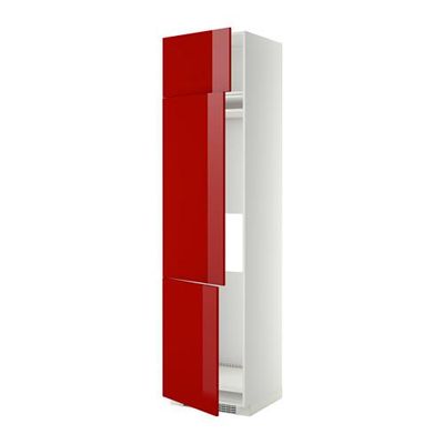 МЕТОД Выс шкаф для хол/мороз с 3 дверями - 60x60x240 см, Рингульт глянцевый красный, белый