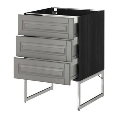 МЕТОД / ФОРВАРА Нплн шк 3 фрнт/3 средн ящика - 60x60x60 см, Будбин серый, под дерево черный МЕТОД / ФОРВАРА Нплн шк 3 фрнт/3 средн ящика - 60x60x60 см, Будбин серый, под дерево черный