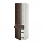 МЕТОД / МАКСИМЕРА Выс шкаф+полки/4 ящк/2двр/2фрнт - белый, Эдсерум под дерево коричневый