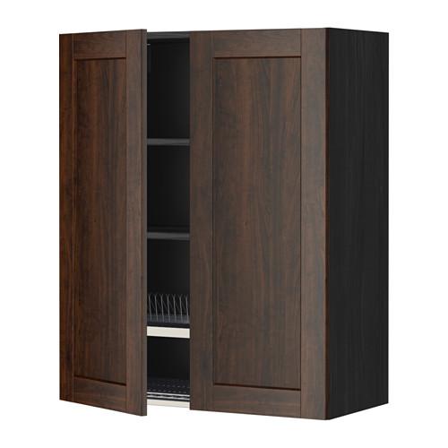 МЕТОД Навесной шкаф с посуд суш/2 дврц - под дерево черный, Эдсерум под дерево коричневый, 80x100 см