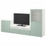 БЕСТО Шкаф для ТВ, комбин/стеклян дверцы - белый Сельсвикен/глянцевый/серо-зеленый светлый прозрачное стекло, направляющие ящика,нажимные