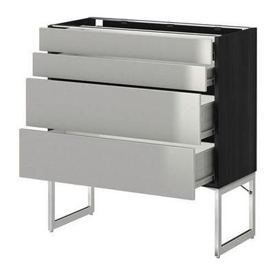 МЕТОД / ФОРВАРА Нплн шк 4 фронт/2 низк/2средн ящ - 80x37x60 см, Гревста нержавеющ сталь, под дерево черный МЕТОД / ФОРВАРА Нплн шк 4 фронт/2 низк/2средн ящ - 80x37x60 см, Гревста нержавеющ сталь, под дерево черный