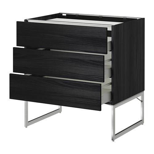 МЕТОД / МАКСИМЕРА Напольн шкаф/3фронт пнл/3ящика - под дерево черный, Тингсрид под дерево черный, 80x60x60 см