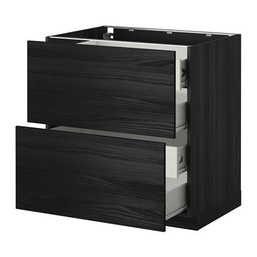 МЕТОД / ФОРВАРА Напольн шкаф 2 фронт пнл/4 средн ящ - под дерево черный, Тингсрид под дерево черный, 80x60 см