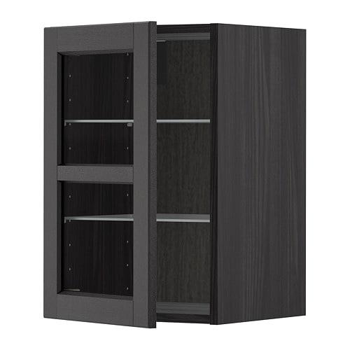 МЕТОД Навесной шкаф с полками/стекл дв - под дерево черный, Лерх черная морилка, 40x60 см МЕТОД Навесной шкаф с полками/стекл дв - под дерево черный, Лерх черная морилка, 40x60 см