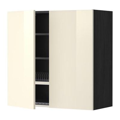 МЕТОД Навесной шкаф с посуд суш/2 дврц - 80x80 см, Рингульт глянцевый кремовый, под дерево черный МЕТОД Навесной шкаф с посуд суш/2 дврц - 80x80 см, Рингульт глянцевый кремовый, под дерево черный