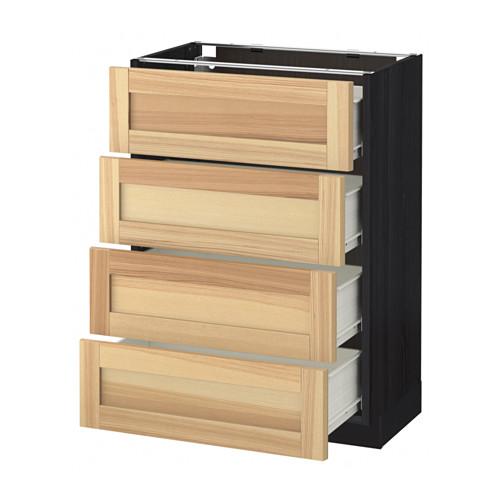 МЕТОД / ФОРВАРА Напольн шкаф 4 фронт панели/4 ящика - под дерево черный, Торхэмн естественный ясень, 60x37 см