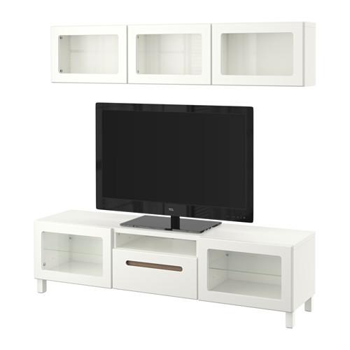 БЕСТО Шкаф для ТВ, комбин/стеклян дверцы - Марвикен белый прозрачное стекло, направляющие ящика, плавно закр БЕСТО Шкаф для ТВ, комбин/стеклян дверцы - Марвикен белый прозрачное стекло, направляющие ящика, плавно закр