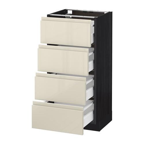 МЕТОД / МАКСИМЕРА Напольн шкаф 4 фронт панели/4 ящика - под дерево черный, Воксторп глянцевый светло-бежевый, 40x37 см МЕТОД / МАКСИМЕРА Напольн шкаф 4 фронт панели/4 ящика - под дерево черный, Воксторп глянцевый светло-бежевый, 40x37 см