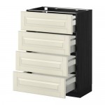 МЕТОД / МАКСИМЕРА Напольн шкаф 4 фронт панели/4 ящика - под дерево черный, Будбин белый с оттенком, 60x37 см