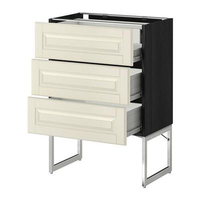 МЕТОД / ФОРВАРА Напольн шкаф 3фронт пнл/2низ/2ср ящ - 60x37x60 см, Будбин белый с оттенком, под дерево черный МЕТОД / ФОРВАРА Напольн шкаф 3фронт пнл/2низ/2ср ящ - 60x37x60 см, Будбин белый с оттенком, под дерево черный