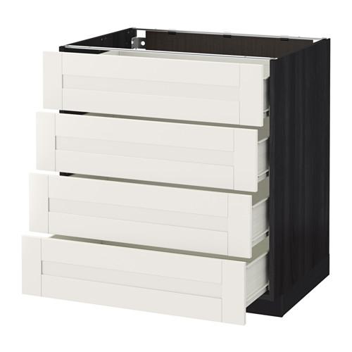МЕТОД / ФОРВАРА Напольн шкаф 4 фронт панели/4 ящика - под дерево черный, Сэведаль белый, 80x60 см